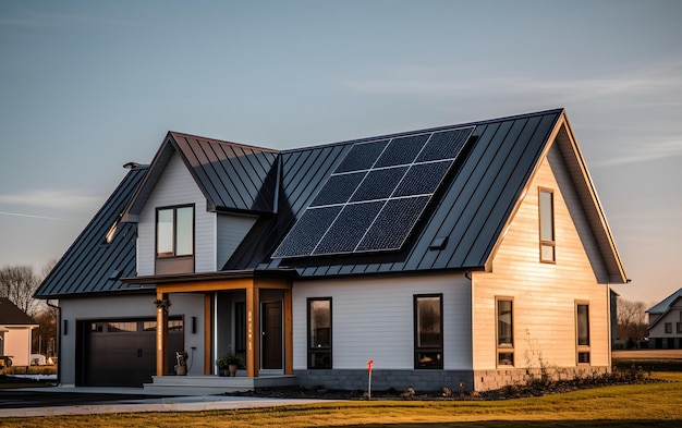 Een huis met een zonnepaneel op het dak