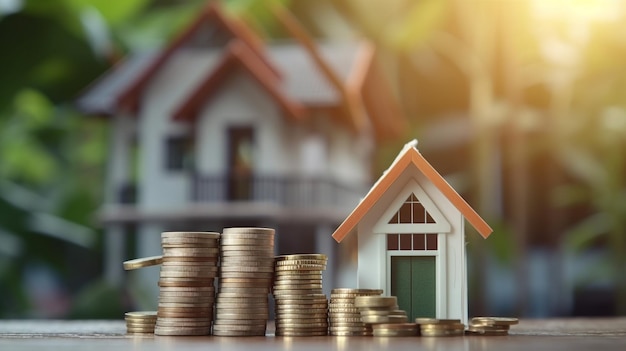 Een huis met veel munten op tafel