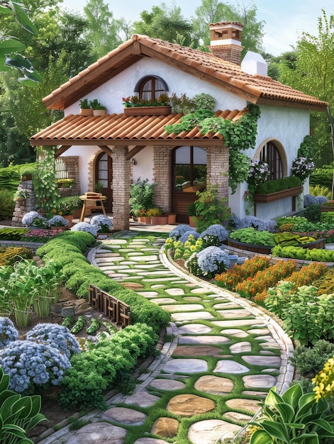 Een huis omringd door een tuin