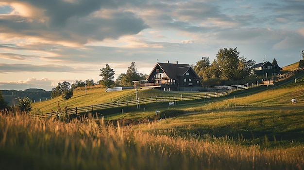 Foto een huis op een heuvel met een huis op de achtergrond