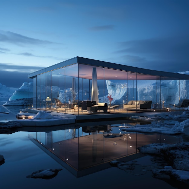 Een huis van de toekomst gebouwd in een ijsberg in Anarctica Toekomstig leven innovatief huis binnen de antarctische ijsberg duurzaam ontwerp en isolatie in de bevroren wildernis