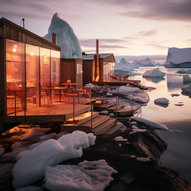 Een huis van de toekomst gebouwd in een ijsberg in Anarctica Toekomstig leven innovatief huis binnen de antarctische ijsberg duurzaam ontwerp en isolatie in de bevroren wildernis