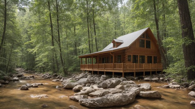 Foto een hut in het bos