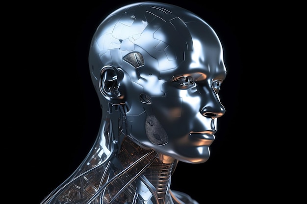 een hyper gedetailleerd 3D render portret van een mensachtige robot of cyborg