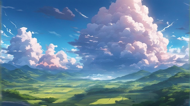 Een hyperrealistisch boos anime-wolkenlandschap in cartoonstijl