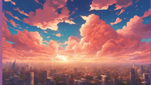 Een hyperrealistisch boos anime-wolkenlandschap in cartoonstijl