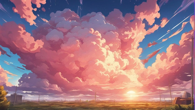 Foto een hyperrealistisch boos anime-wolkenlandschap in cartoonstijl