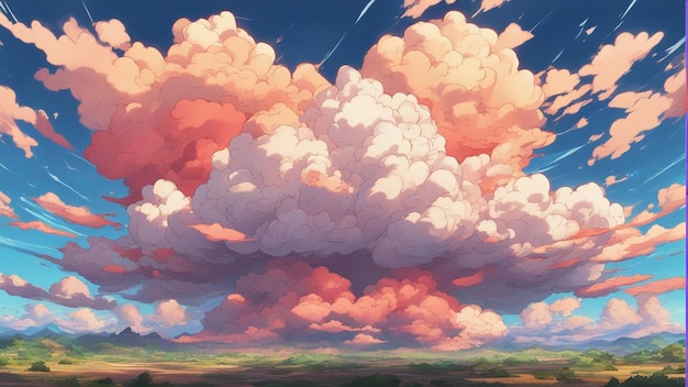 Foto een hyperrealistisch boos anime-wolkenlandschap in cartoonstijl