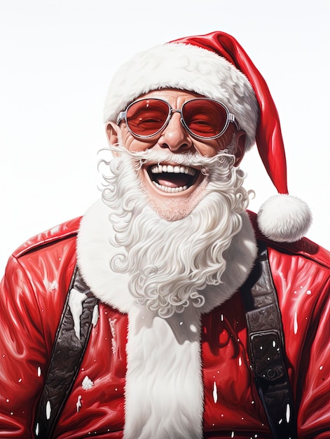 een hyperrealistische futuristische kerstman met een witte achtergrond die kerstgeluk toont