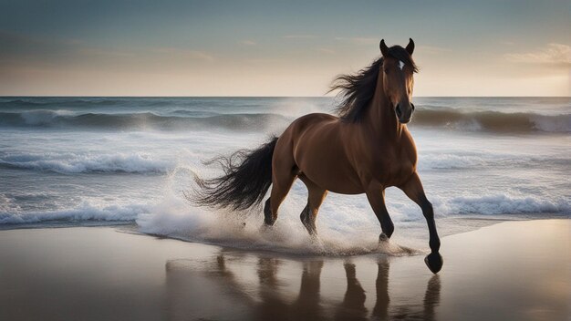 Foto een hyperrealistische groep paarden die op het strand rent