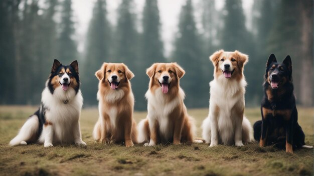 Een hyperrealistische groep schattige honden