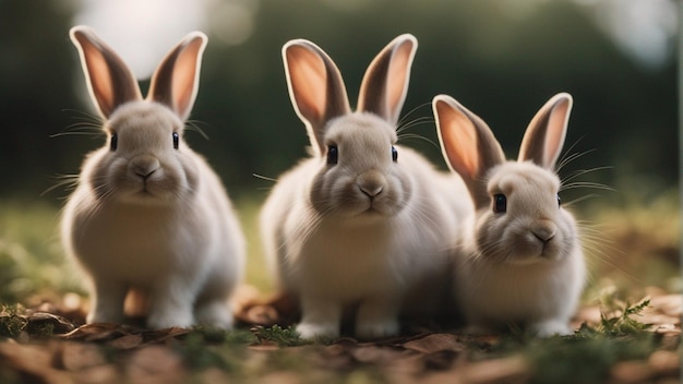 Een hyperrealistische groep schattige konijnen in de jungle