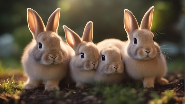 Een hyperrealistische groep schattige konijnen in de jungle