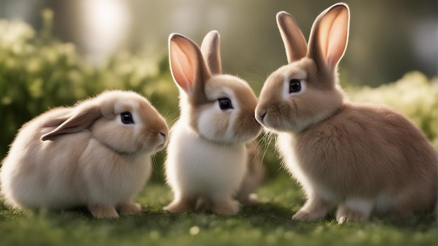 Foto een hyperrealistische groep schattige konijnen in de jungle