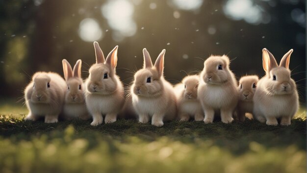 Foto een hyperrealistische groep schattige konijnen in de jungle