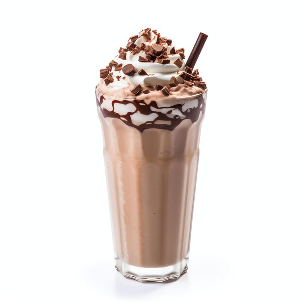 Foto een ijs chocolade milkshake studio licht geïsoleerd op een witte achtergrond