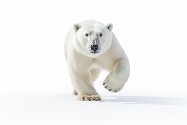 een ijsbeer die over een wit oppervlak loopt