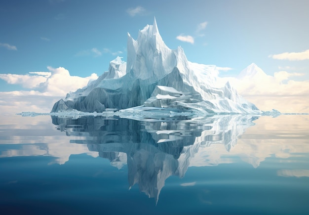 Een ijsberg die samen met water onder de zon drijft