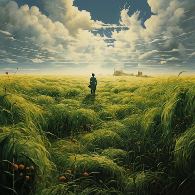Een illustratie met een oneindige zee van gras