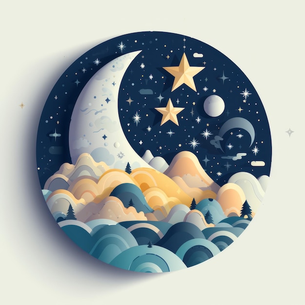 Een illustratie van de maan en de sterren aan de nachtelijke hemel