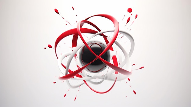 Een illustratie van een bal met rode en witte strepen en het woord nucleair erop