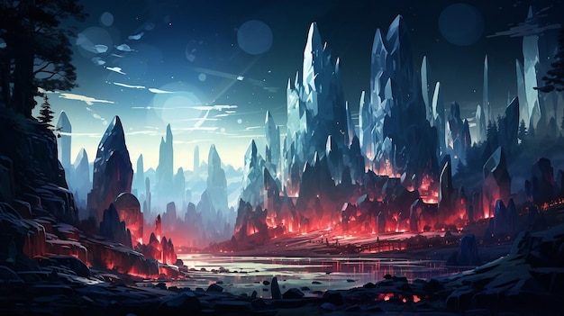 Een illustratie van een berglandschap met rode rotsen AI gegenereerd