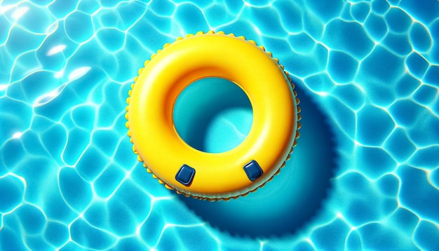 een illustratie van een gele zwembad ring drijft in blauw water
