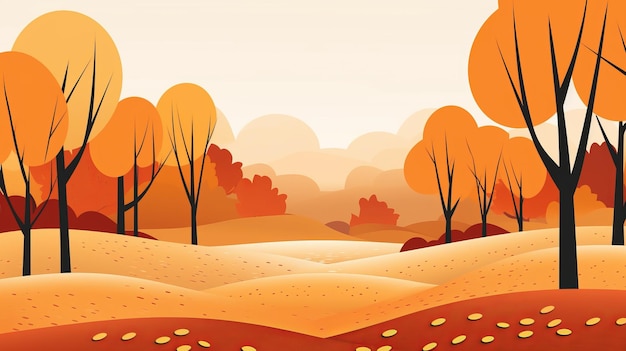 een illustratie van een herfstlandschap met bomen en gras