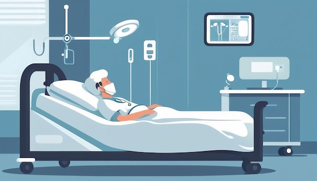 een illustratie van een man die in een ziekenhuisbed ligt