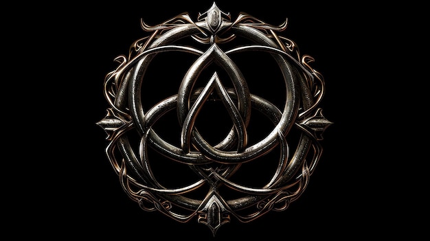 Foto een illustratie van een metalen cirkelvormig symbool met ingewikkelde details en bloei
