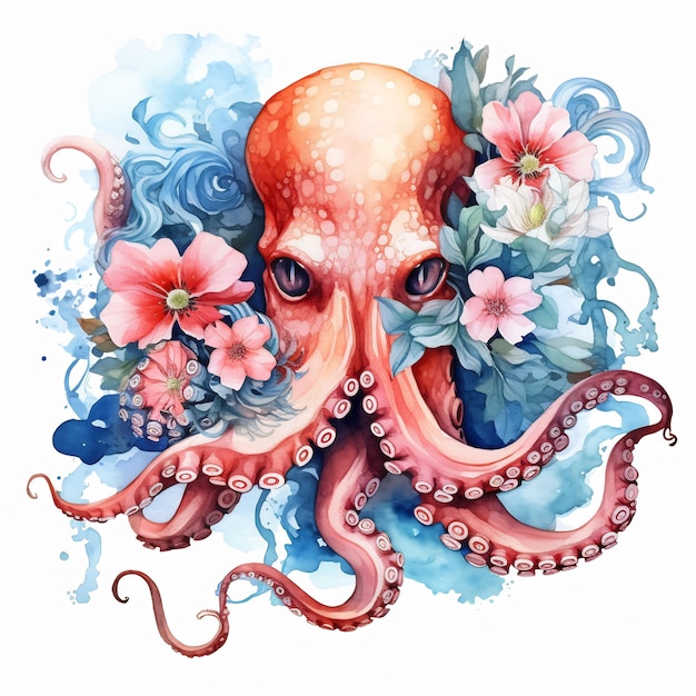 een illustratie van een octopus met bloemen en het woord octopus