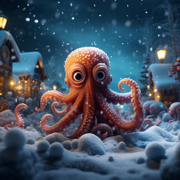 een illustratie van een octopus met een lantaarn op de achtergrond.