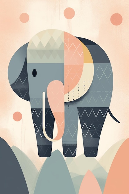 Een illustratie van een olifant met een geometrisch patroon