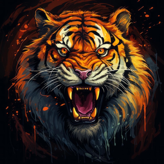 een illustratie van een tijger met zijn mond open