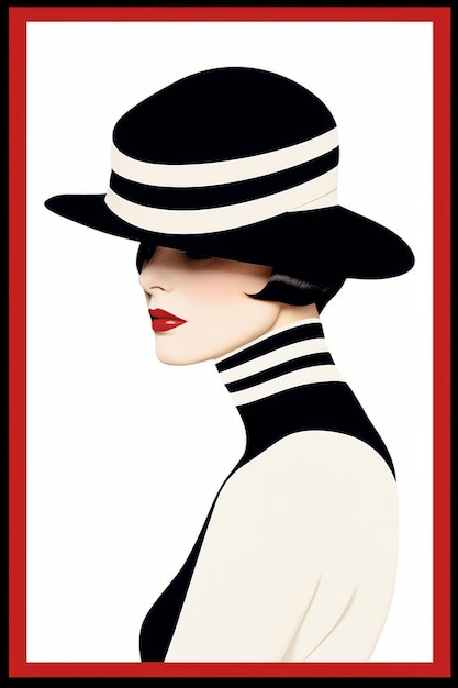 Foto een illustratie van een vrouw met een zwart-witte hoed