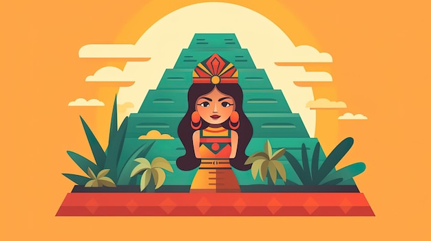 Foto een illustratie van een vrouw voor een piramide.