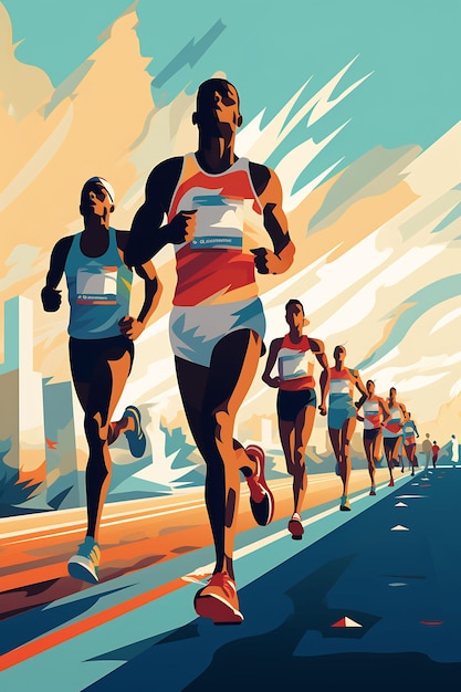 een illustratie van hardlopers in een marathon met de woorden "marathon" aan de voorkant