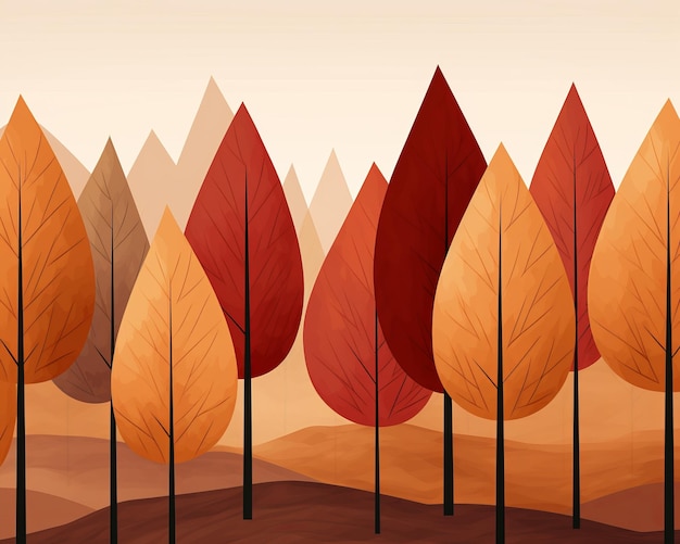 een illustratie van herfstbomen in een veld