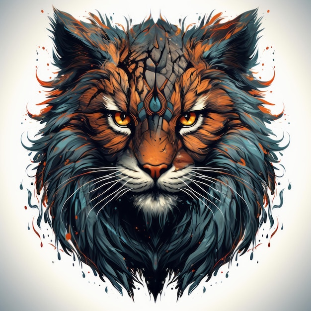 een illustratie van het hoofd van een kat met oranje en blauwe ogen