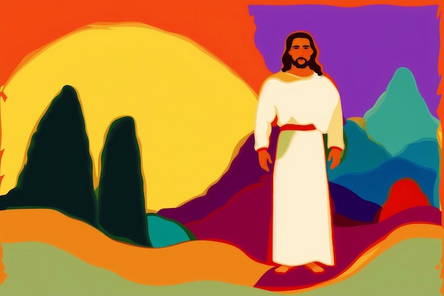 Een illustratie van Jezus Christus Reis met Jezus de Verlosser Generatieve AI
