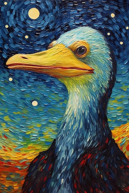 Een impressionistisch schilderij van een gans in Van Gogh-stijl