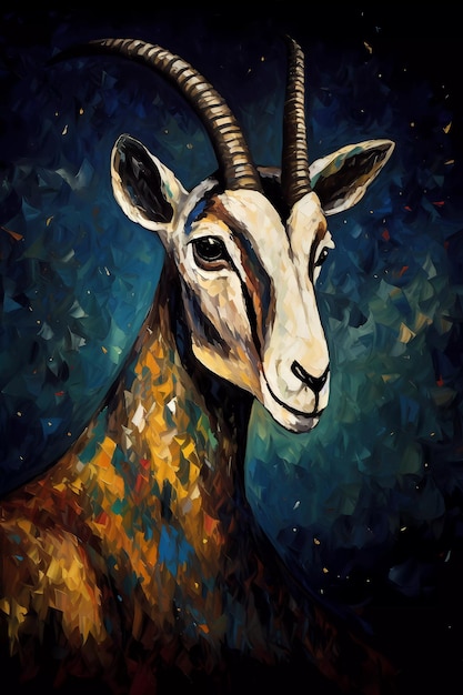 Een impressionistisch schilderij van een oryx in Van Gogh-stijl