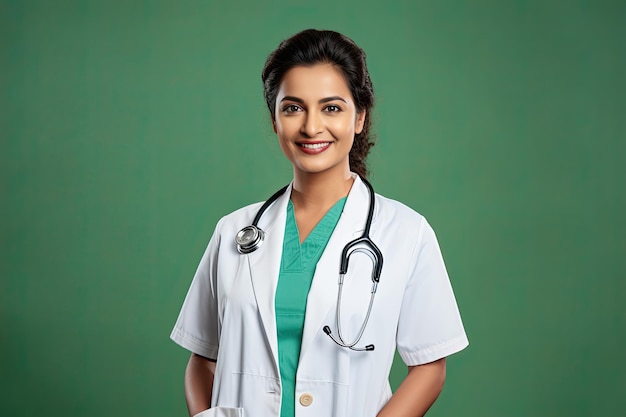 Een Indiase jonge vrouwelijke arts geïsoleerd op groen