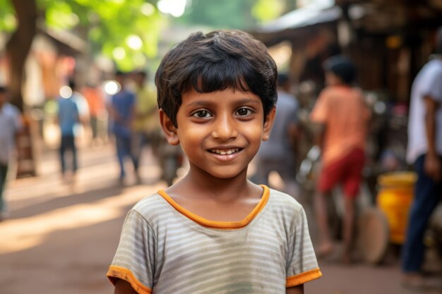een indiase jongen glimlacht naar de camera