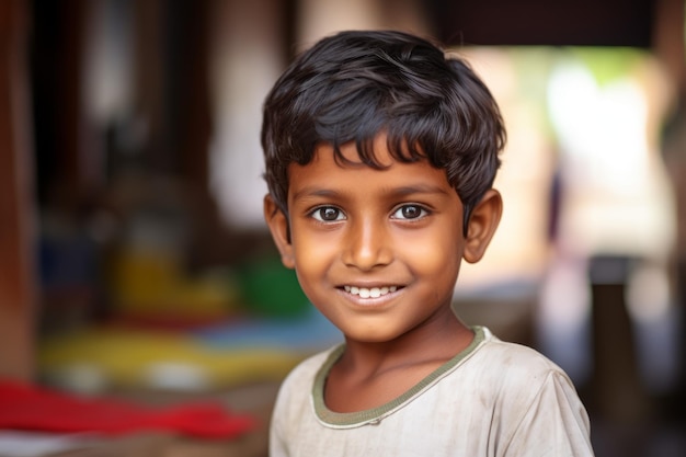 een indiase jongen glimlacht naar de camera