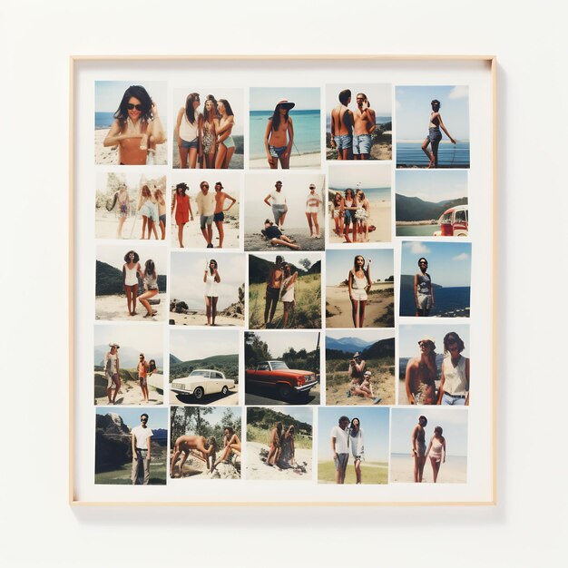 een ingelijste foto van een strand scène met een foto van mensen op de bodem