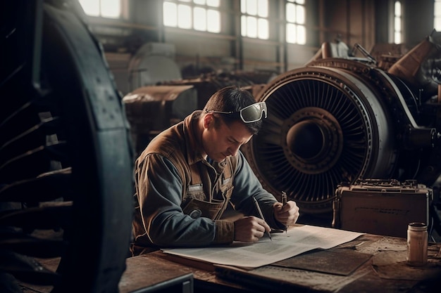 Een ingenieur werkt met een turbine Generatieve AI