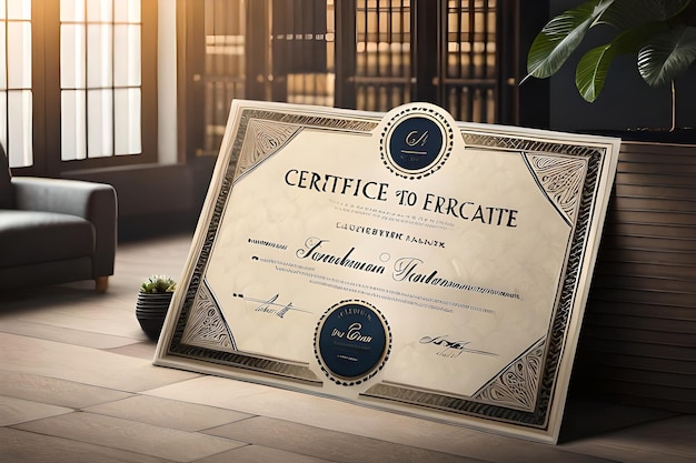 Foto een ingericht certificaat voor de toekenning dat aan het orgaan wordt overhandigd.