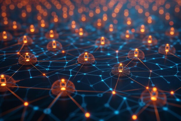 Foto een ingewikkeld netwerk van knooppunten en verbindingen symboliseert complexe digitale communicatiedata-technologie