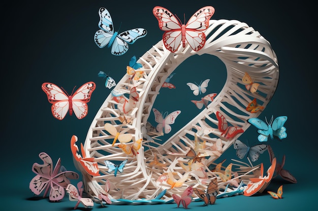 Een ingewikkelde dubbele DNA-helix met origamidieren